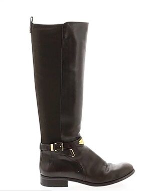 MICHAEL Michael Kors Black Leather Boots with Gold Logo Accent